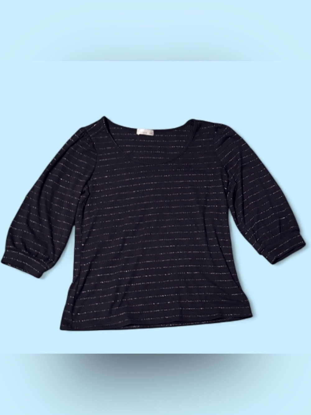 89th & Madison Navy Top with Metallic Silver Stripe Detail